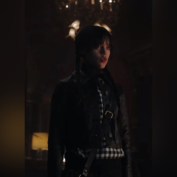 Wednesday Addams Jacket NWT BLACK VEGAN LEATHER SHORT CROPPED JACKET - Picture 1 of 7